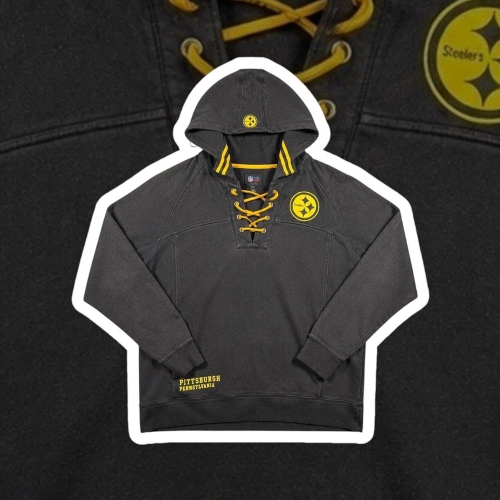 NFL Pro Line Pittsburgh Steelers Lace Up Pullover Hoodie Large Black Y2K Logo